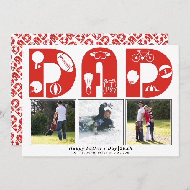 Cartão com fotos Pai para esporte vermelho (Frente/Verso)