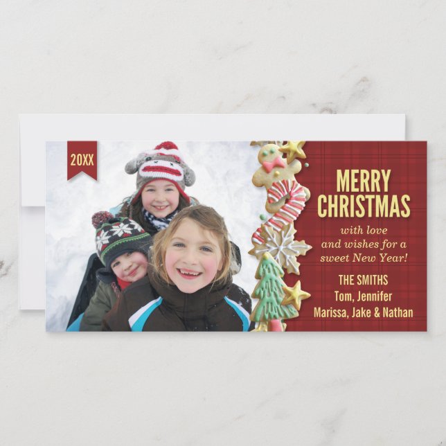 Cartão com fotos Personalizado de Xadrez Vermelha  (Frente)