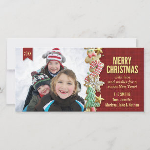 Cartão com fotos Personalizado de Xadrez Vermelha