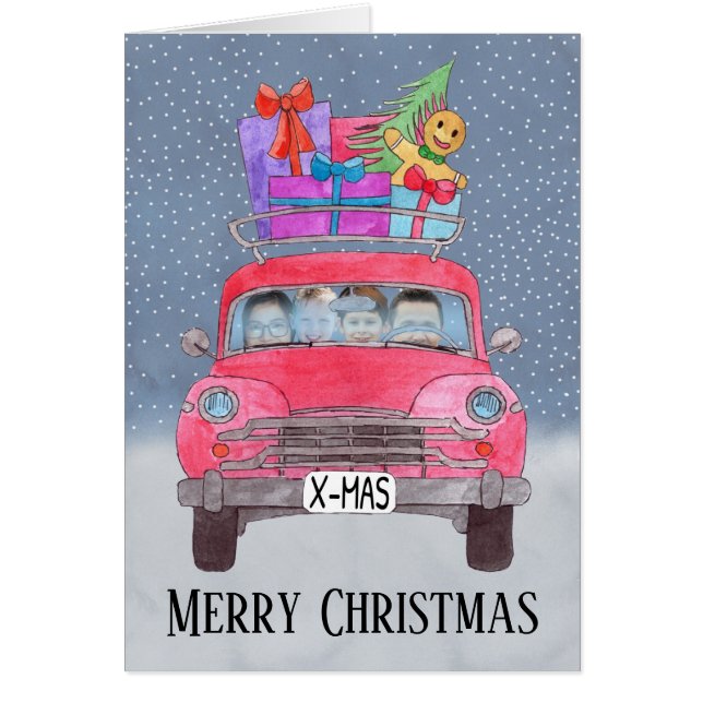Cartão com fotos personalizável de Natal (Frente)