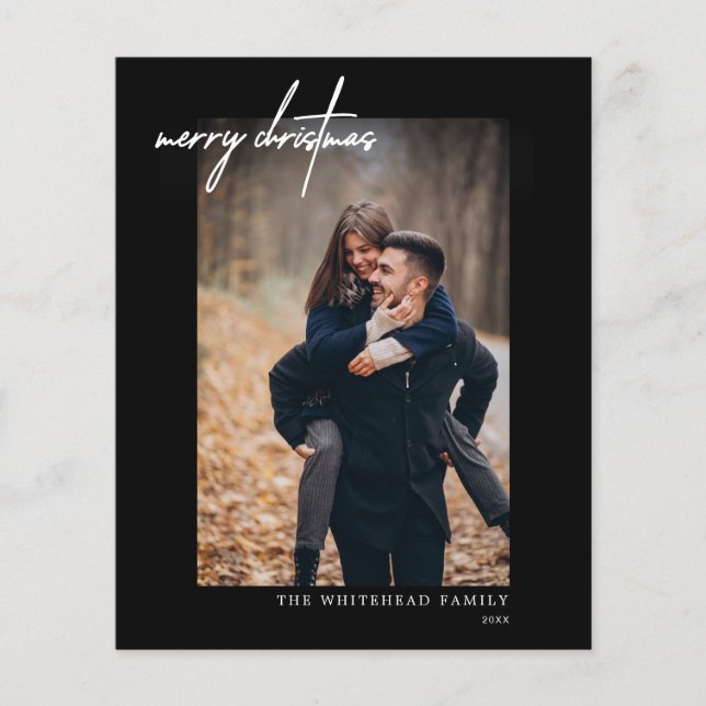 Cartão com fotos Preto de Natal Moderno e Feliz (Frente)