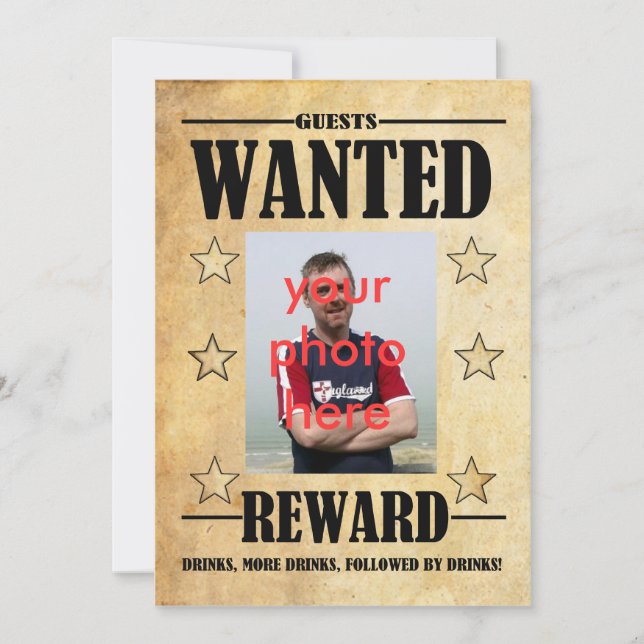 Cartão com fotos Procurado pelo Convite de anivers (Frente)