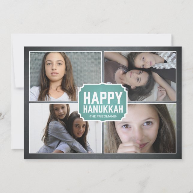 Cartão com fotos quadro azul de Hanukkah do quadro (Frente)