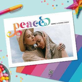 Cartão com fotos Rainbow Peace Colorful Holiday