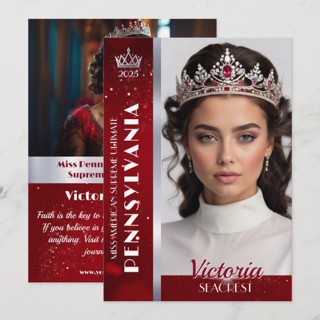 Cartão com fotos Real Ruby Shimmer Pageant (Frente/Verso)