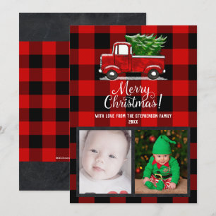 Cartão com fotos Red Pickup Truck Felry Christmas