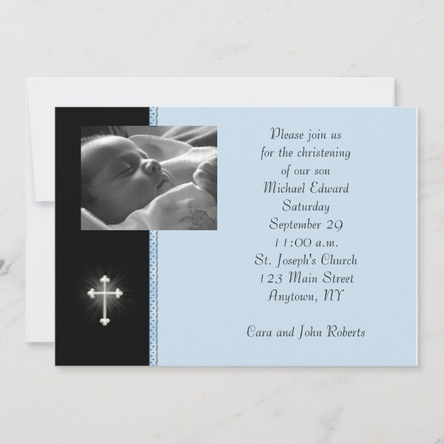 Cartão com fotos religioso azul (Frente)