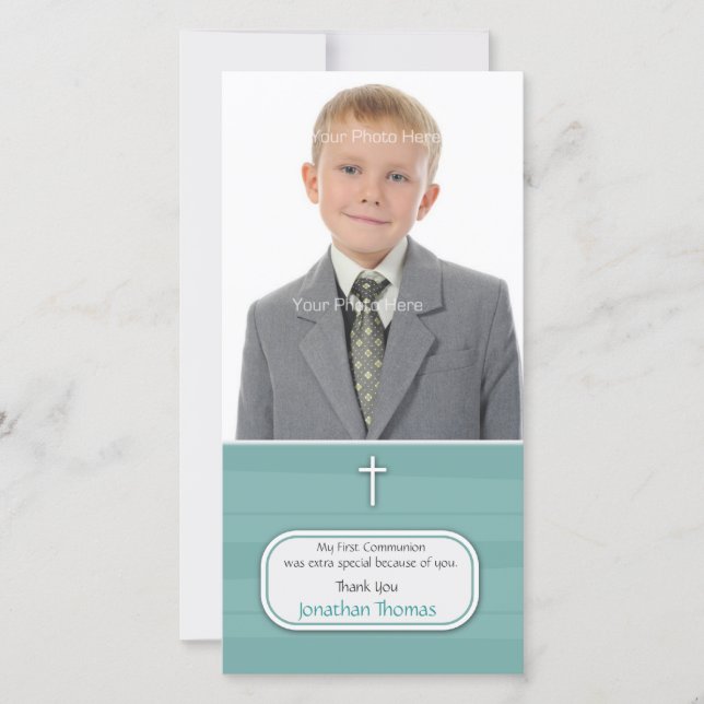 Cartão com fotos Religioso de Faixa Azul (Frente)