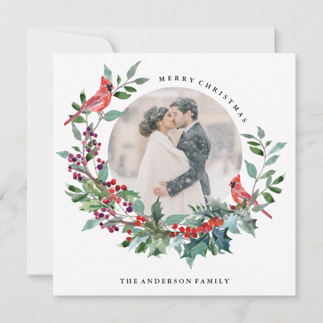 Cartão com fotos Robin Wreath Holiday (Frente)