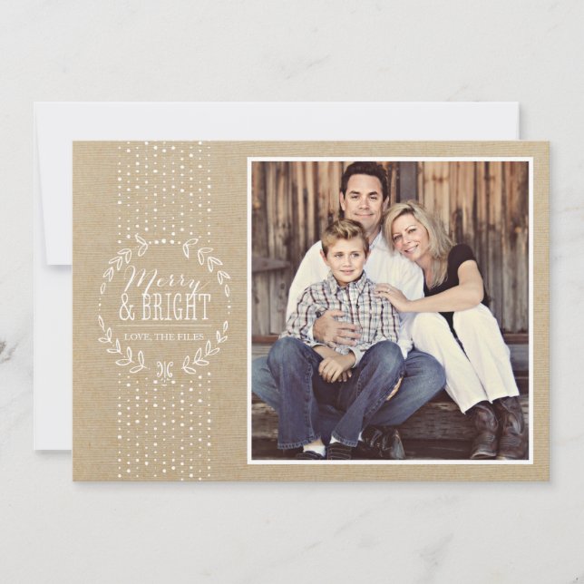 Cartão com fotos Rustic White Wreath Holiday (Frente)