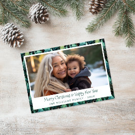 Cartão com fotos Rustic Woodland Green Holiday