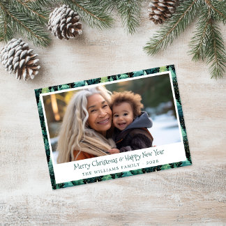 Cartão com fotos Rustic Woodland Green Holiday