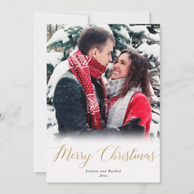 Cartão com fotos simples branco de ouro Feliz Nata (Frente)