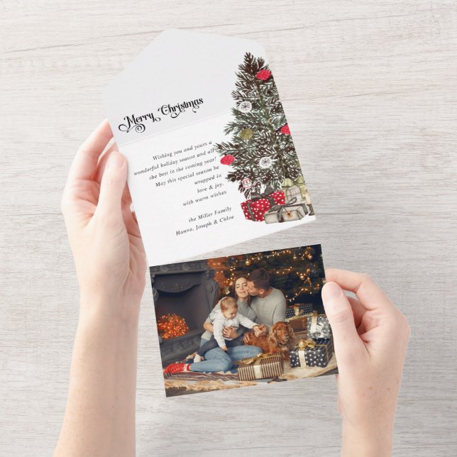 Cartão com fotos tradicional de árvore dobrada de  (Aba destacável)