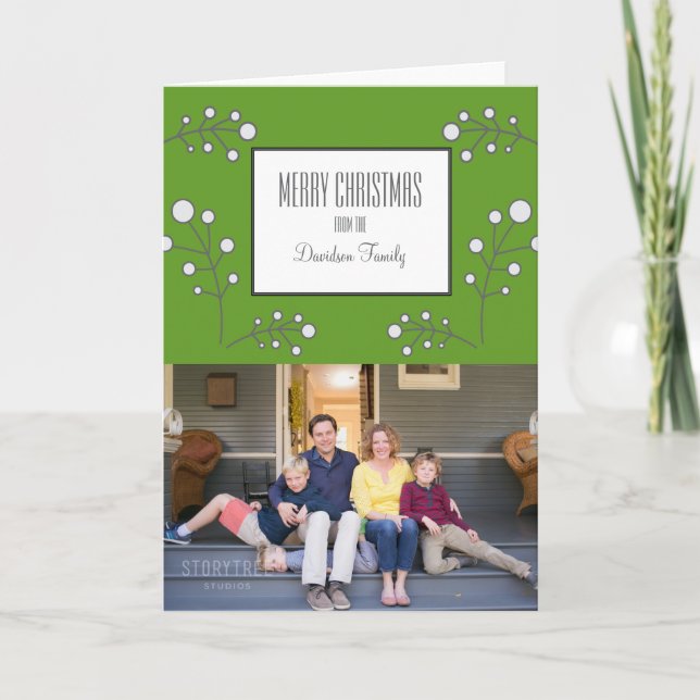 Cartão com fotos Verde Moderno Berry Holiday (Frente)