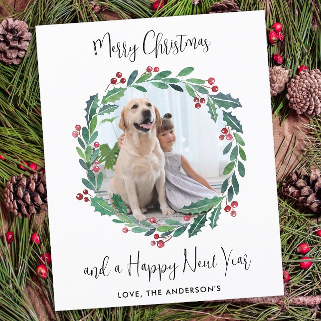 Cartão com fotos Verde Moderno de Natal do Orçamen (Criador carregado)