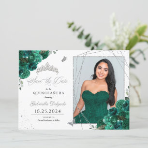 Cartão com fotos Verde Quinceañera Salve A Data