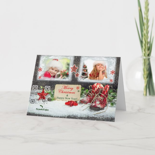 Cartão com fotos vermelho dos calçados do vintage (Frente)