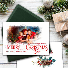 Cartão com fotos Vintage Feliz Estilo Vermelho de