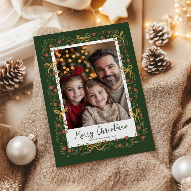 Cartão com fotos Whimsof Christmas Wreath & Arcos (Whimsical Christmas Wreath holiday family photo card)