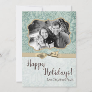 cartão com fotos XMAS Blue Damask 5x7 Natal