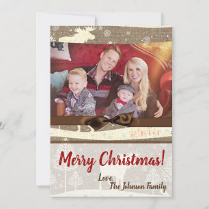cartão com fotos XMAS Burlap de Natal 5 x 7