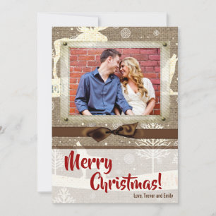 cartão com fotos XMAS Burlap de Natal 5 x 7