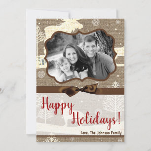 cartão com fotos XMAS Burlap de Natal 5 x 7