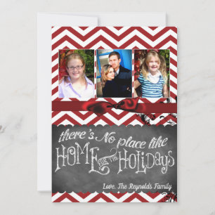cartão com fotos XMAS de Natal Red Chevron Chalkbo