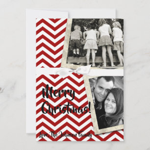 cartão com fotos XMAS de Natal Red Chevron Chalkbo