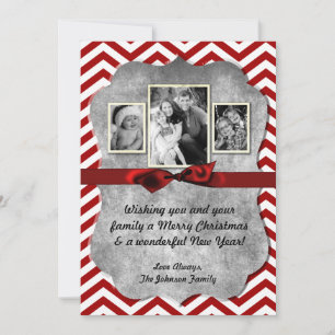 cartão com fotos XMAS de Natal Red Chevron Chalkbo