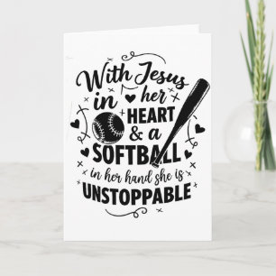 Cartão Com Jesus No Coração E Uma Bola De Softbol Ela É I