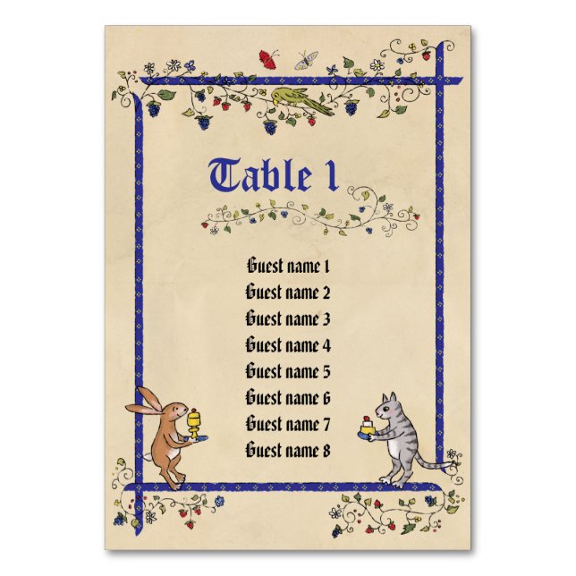 cartão com nomes de convidados da mesa de animais  (Frente)