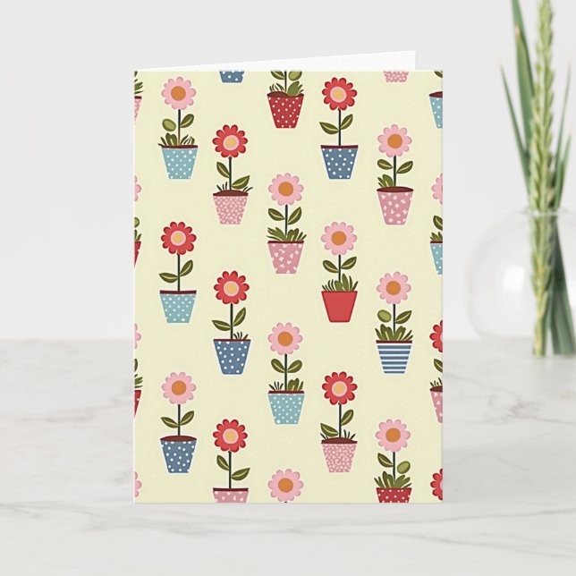 Cartão com Padrão Floral de Bolinhas (Frente)