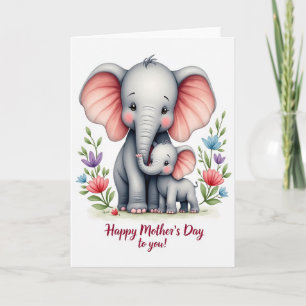 Cartão com Padrão Floral de Família de Elefantes