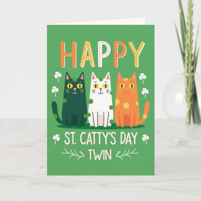 Cartão com Textura de Brilho de Gatos Felizes (Frente)
