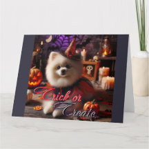 Cartão com uma impressão de um Pomerânia branco