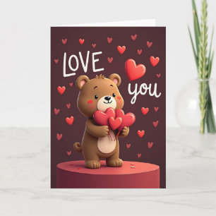 Cartão com Urso de Coração e Padrão de Amor
