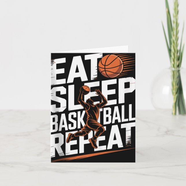 Cartão Coma Basquetebol Dormir Repetir, Jogador, Rapazes, (Frente)