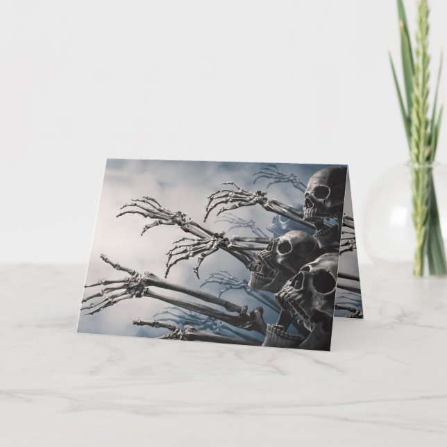 Cartão Coma Bebida Tenha Medo Zombie Skeleton Halloween (Frente)