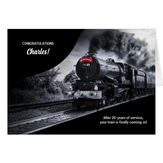 Cartão Comboio de Parabéns ferroviários de 25 anos (Frente Horizontal)