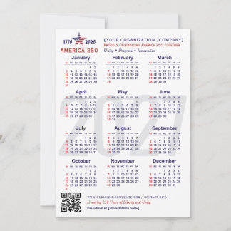Cartão Comemorativo do Calendário Patriótico Améri