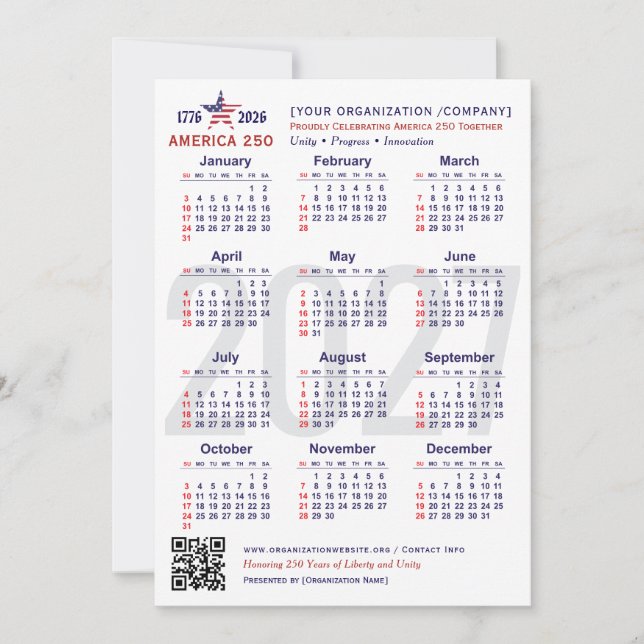 Cartão Comemorativo do Calendário Patriótico Améri (Frente)