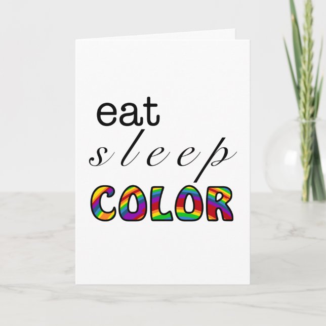 Cartão Comer Dormir Cor Desenho Arco-íris (Frente)