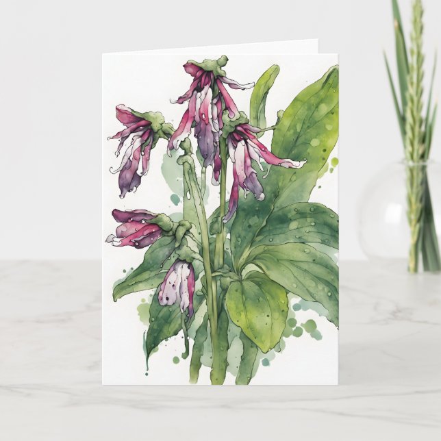Cartão Comfrey - Watercolor flowers (Frente)