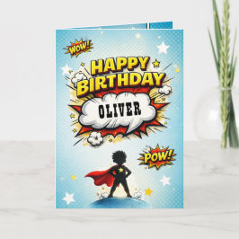 Cartão Comic Style Superhero Boy's Name Birthday