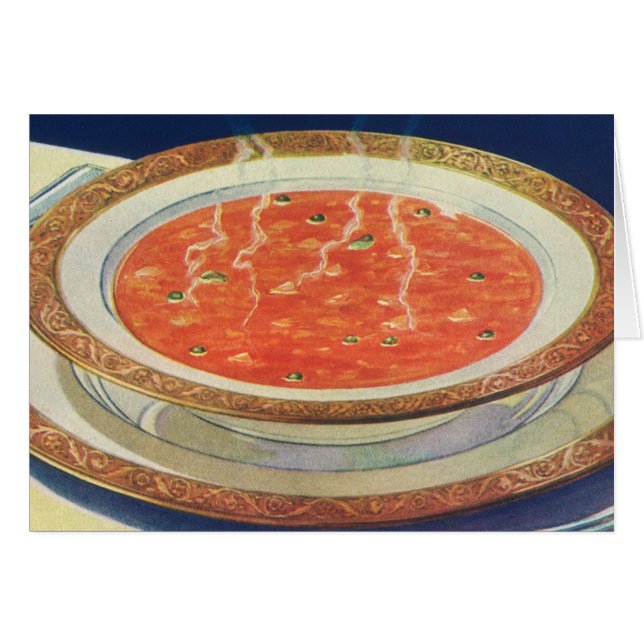 Cartão Comida Antiga, Tacho de Sopa de Tomate com Ervilha (Frente Horizontal)