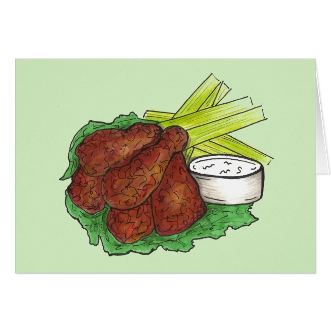 Cartão Comida de CHURRASCO picante Buffalo Chicken Wings  (Frente Horizontal)