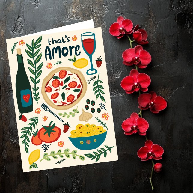 Cartão Comida Italiana Amor Amore Caprichoso (That's Amore Italian Food Valentine Love Whimsical Card
Happy Valentines Day Foodie)