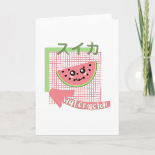 Cartão comida kawaii- melancia fofa, rosa, verde
